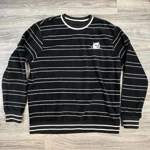 Rip N Dip Black and White Striped Sweatered Embroidered Cat Logo Men's XL